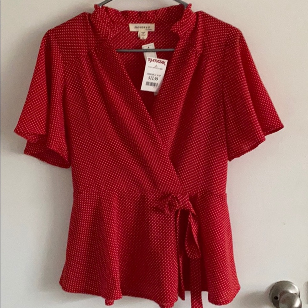 Red polka dot blouse